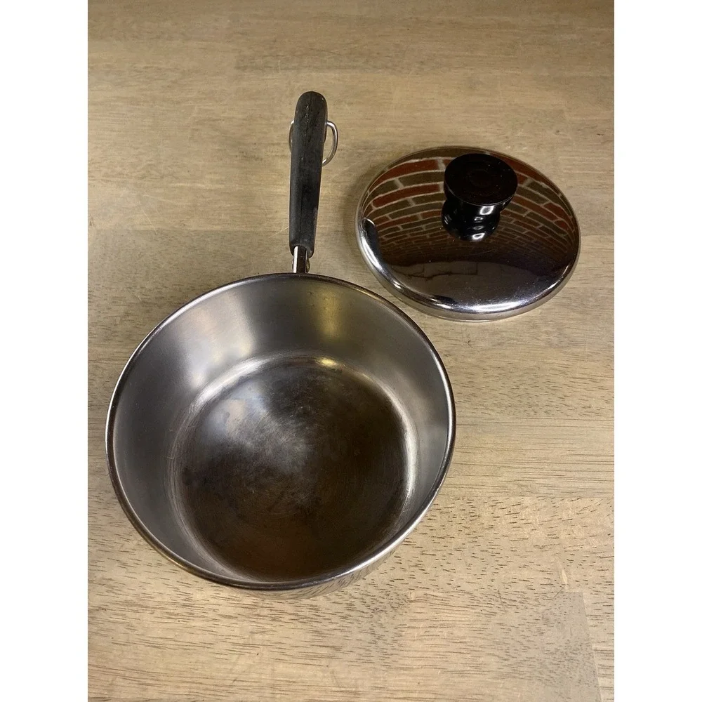 VTG Revere Ware 1 QT Stainless Steel Disc Bottom Sauce Pan W/Lid Tri-Ply Bottom